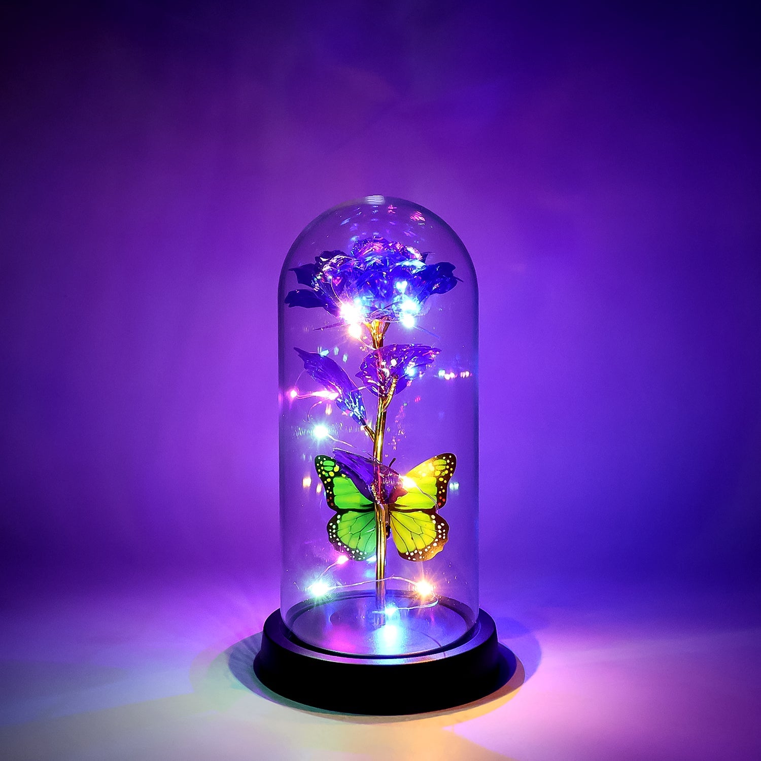 LED Preserved Rose with Colorful Butterfly in Plastic Dome (1 Pc & Mix Color) LED Preserved Rose with Colorful Butterfly in Plastic Dome (1 Pc & Mix Color)